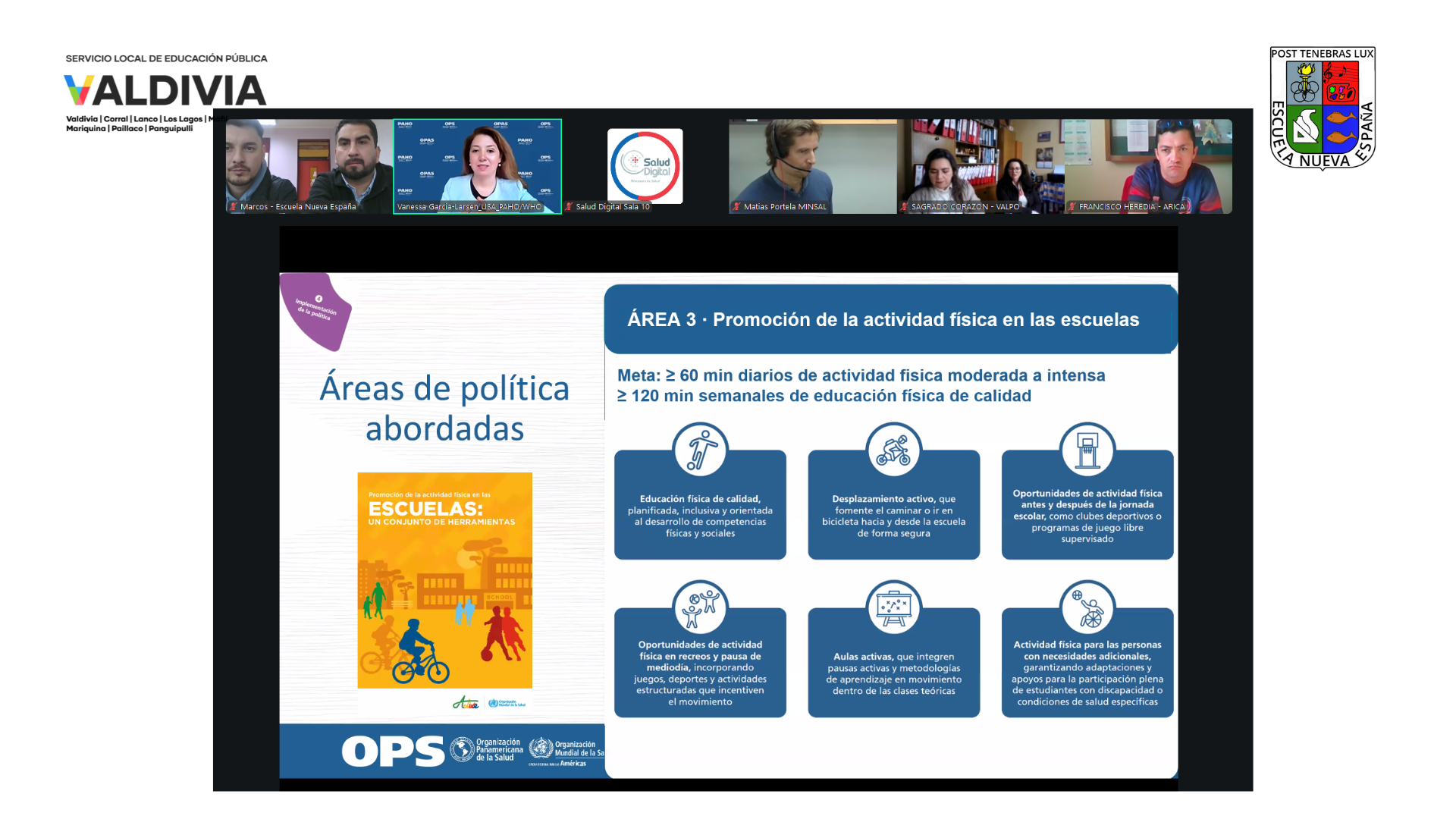Escuela Nueva España destaca a nivel nacional en webinar del Ministerio de Saludpresentando su experiencia de «Recreos Entretenidos»